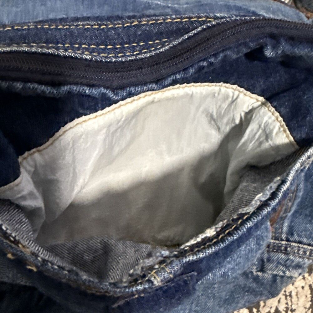 Denim Jean Shoulder Hobo Bag Purse Jean Pockets Leather Y2K Vintage Retro Hippie - Picture 5 of 16